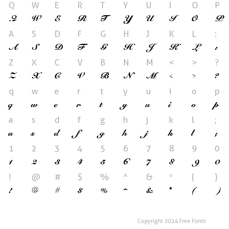 Character Map of Script-Roundhand Normal