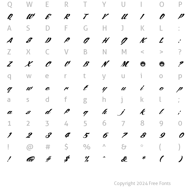 Character Map of SCRIPT1 ARB245 Bold Spenceria Normal