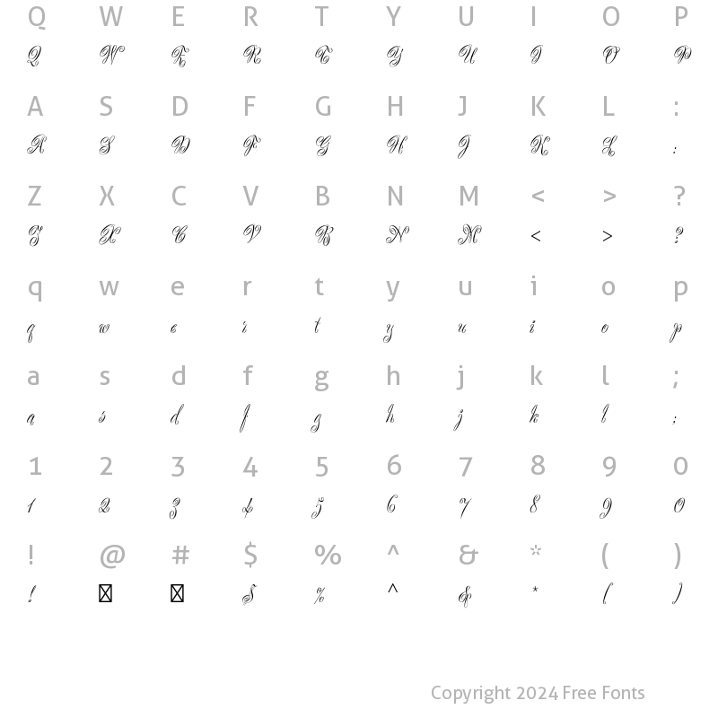 Character Map of Scriptease Std Regular