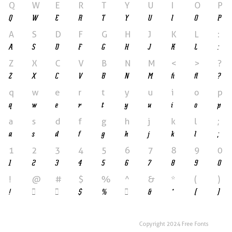 Character Map of Scriptek Italic LET Plain