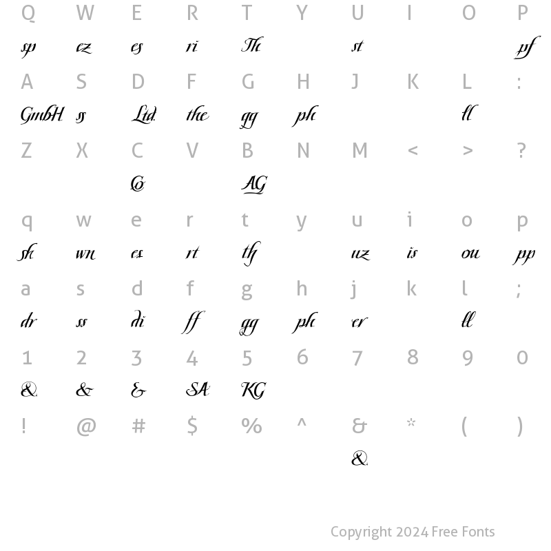 Character Map of Scriptissimo Forte Ligature Regular