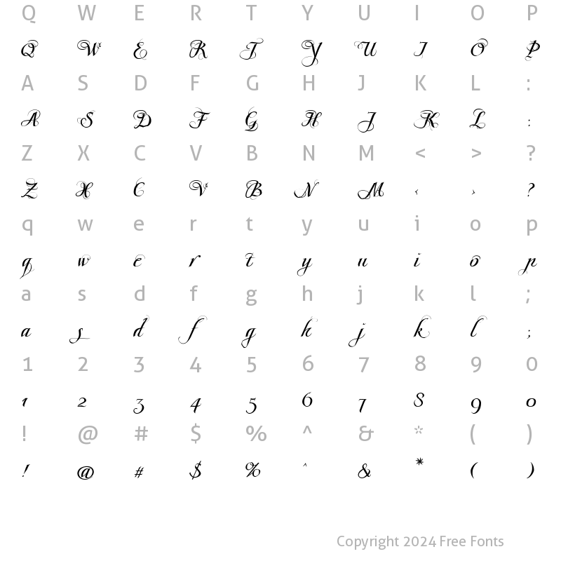 Character Map of Scriptissimo Forte Swirls Start Regular