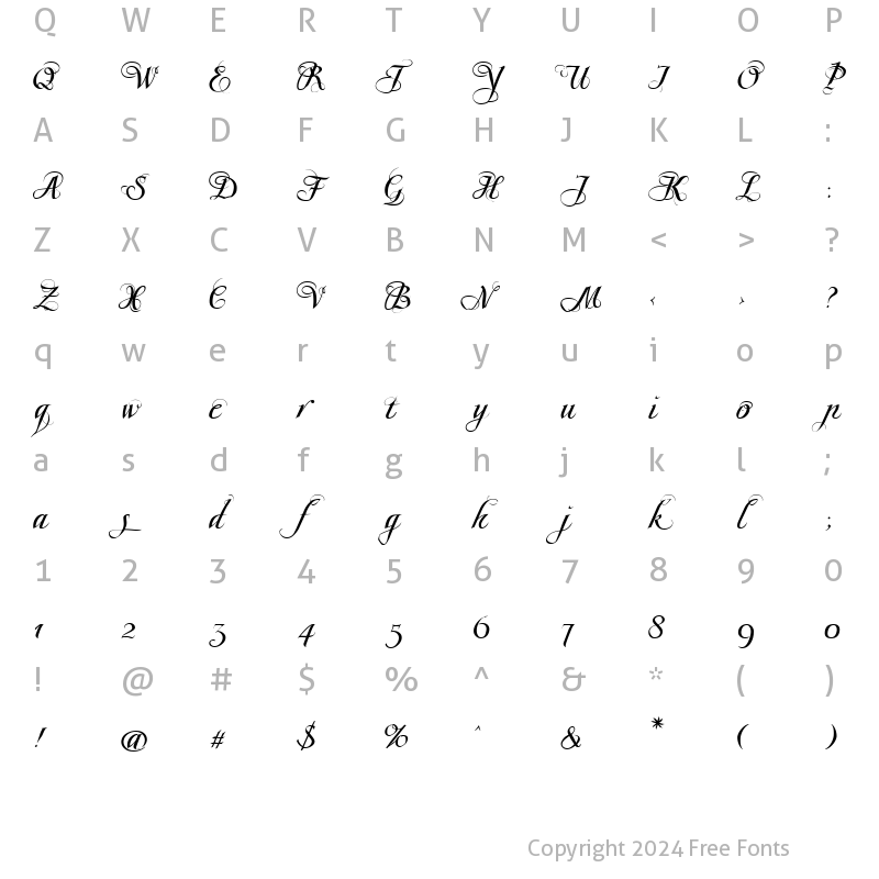 Character Map of ScriptissimoForteSwirlsStart Regular