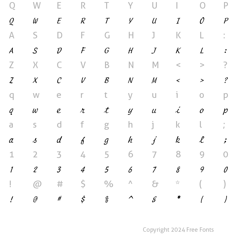 Character Map of ScriptMono Italic