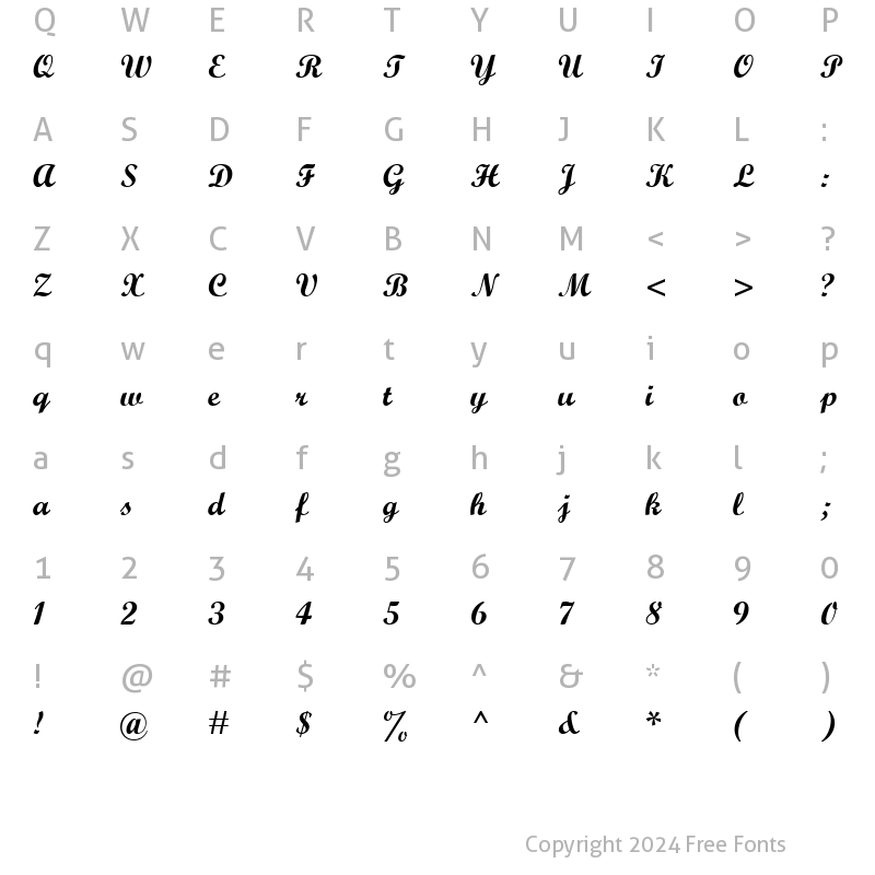 Character Map of ScriptMT BoldItalic