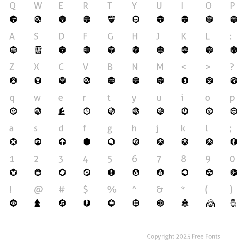 Character Map of Scrotnig Hexes Regular