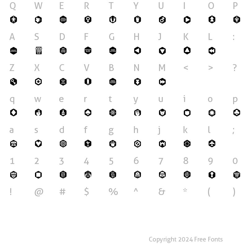 Character Map of Scrotnig HexesTwo Regular