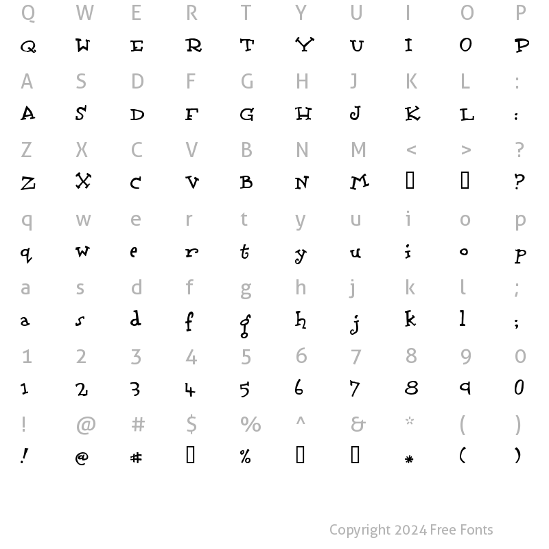 Character Map of Scrubadoo Regular