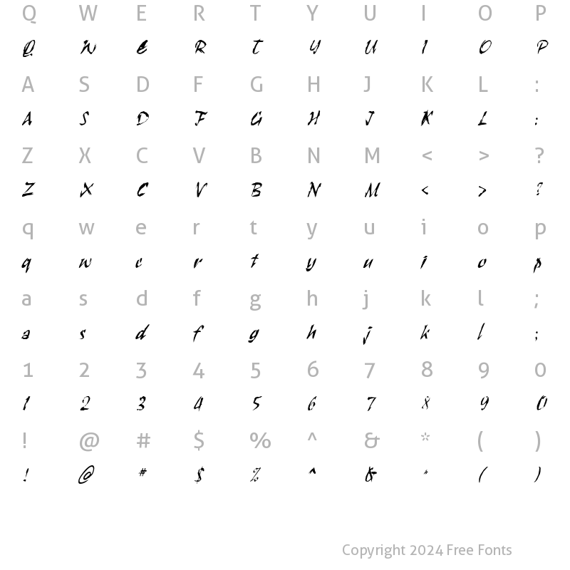 Character Map of Sctratch-Condensed Italic