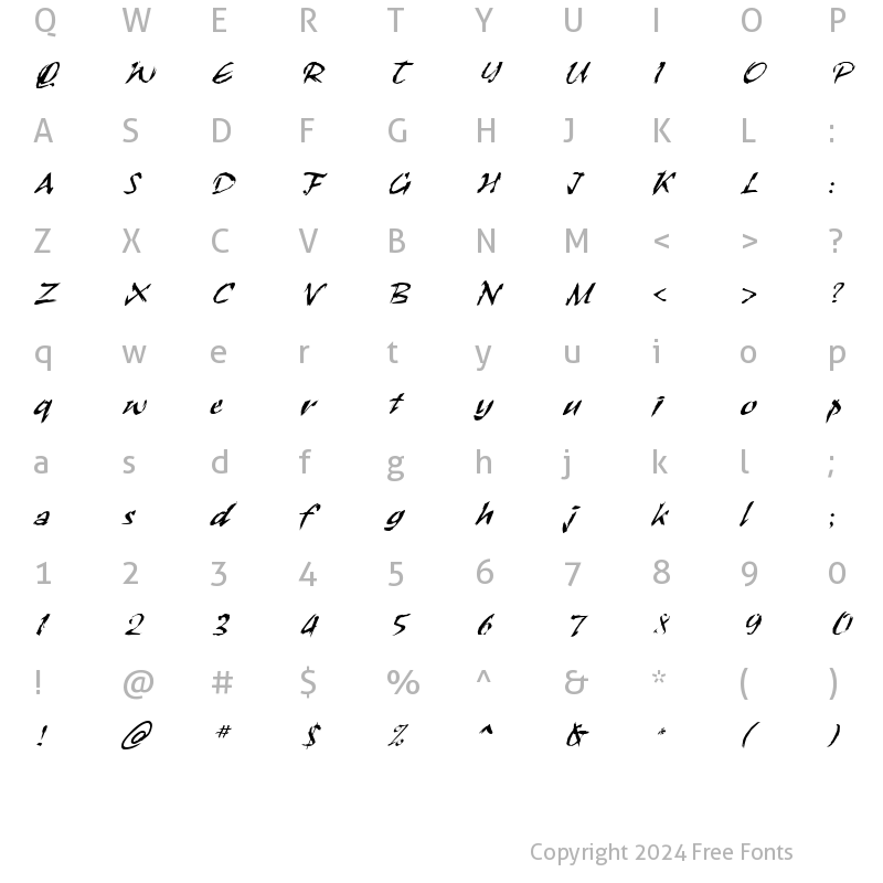 Character Map of Sctratch Italic