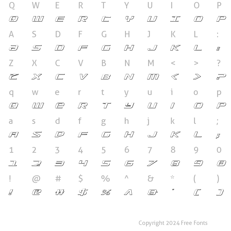 Character Map of SDF 3D Italic 3D Italic