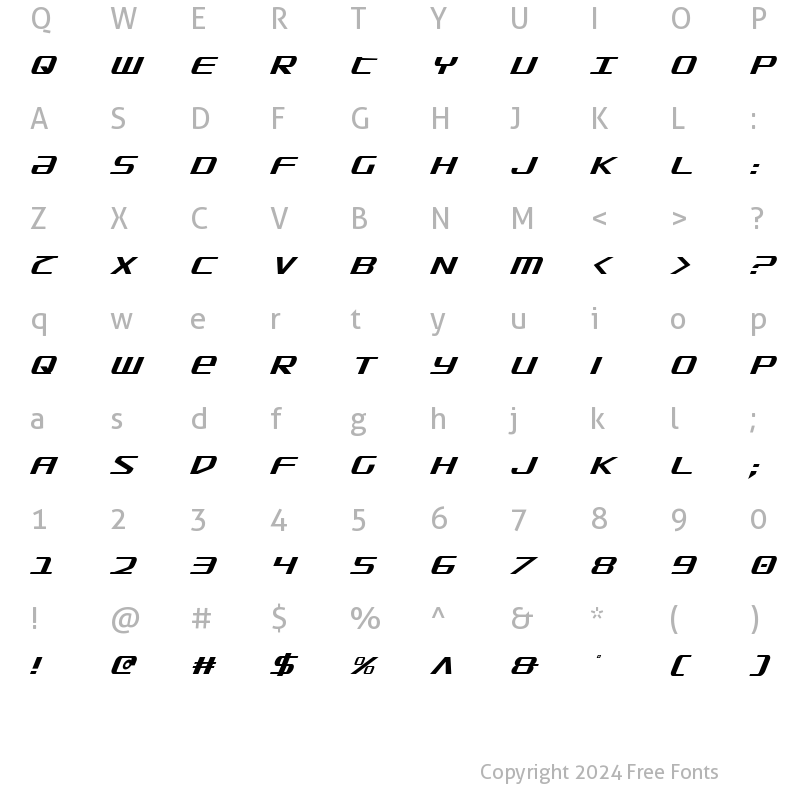 Character Map of SDF Condensed Italic Condensed Italic