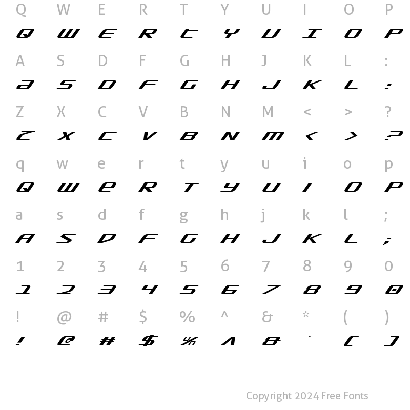 Character Map of SDF Super Italic Super Italic