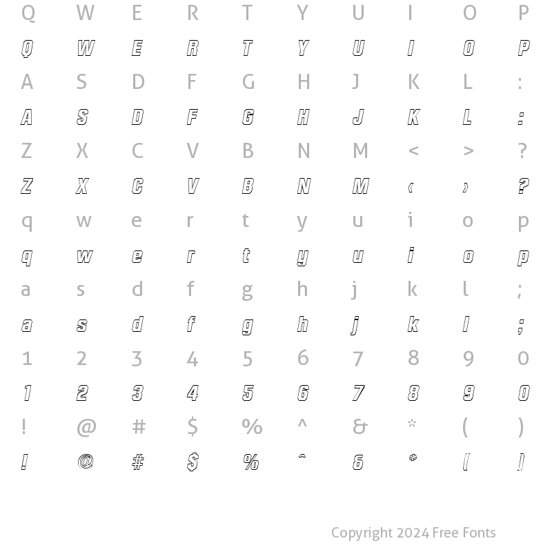 Character Map of SeanBeckerOutline-ExtraBold Italic