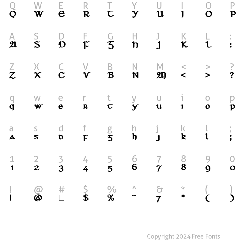 Character Map of Seanchl? Dubh Regular