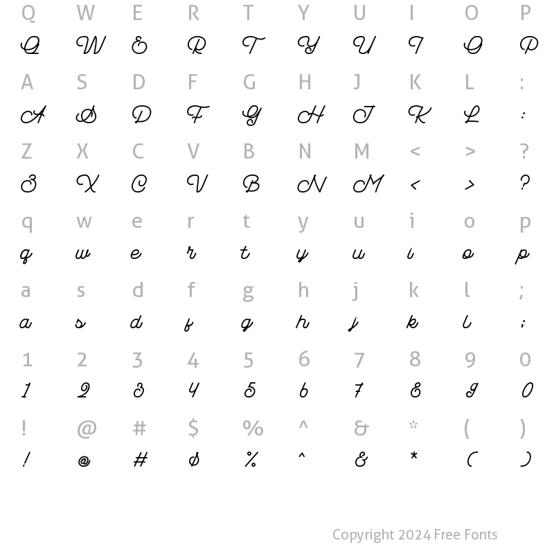 Character Map of Sebasta Regular