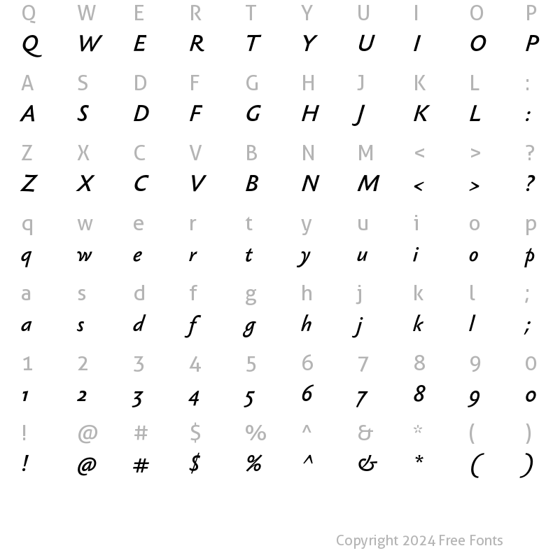 Character Map of Sebastian Light Light Bold Italic