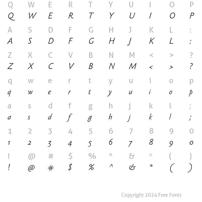 Character Map of Sebastian Light Light Italic