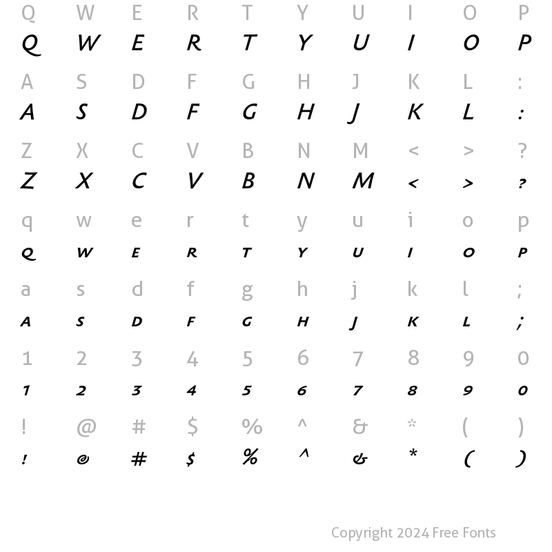 Character Map of Sebastian Light SC Light Bold Italic