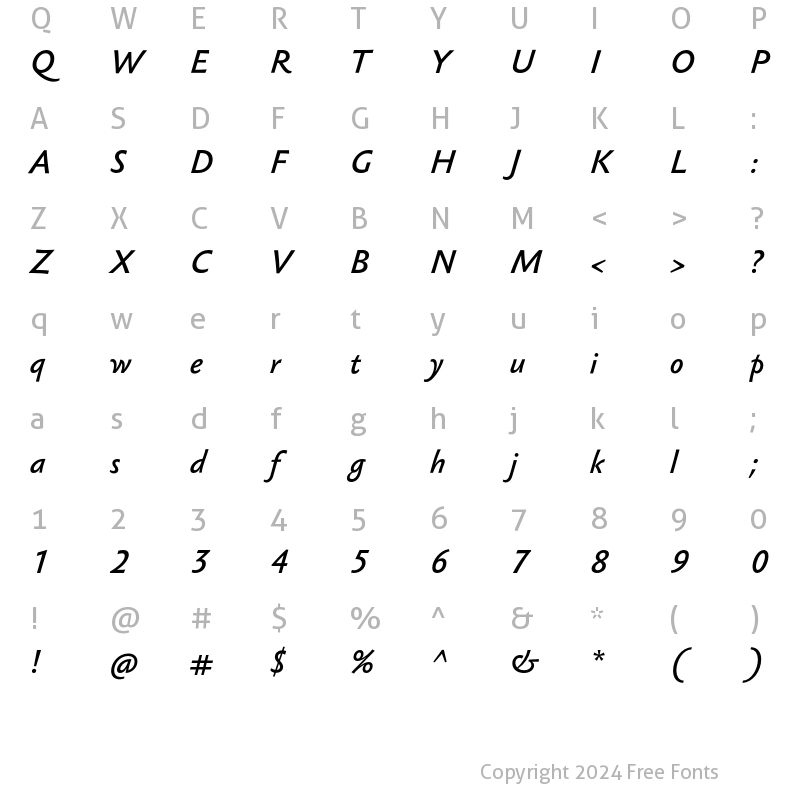 Character Map of Sebastian Light UCF Light Bold Italic