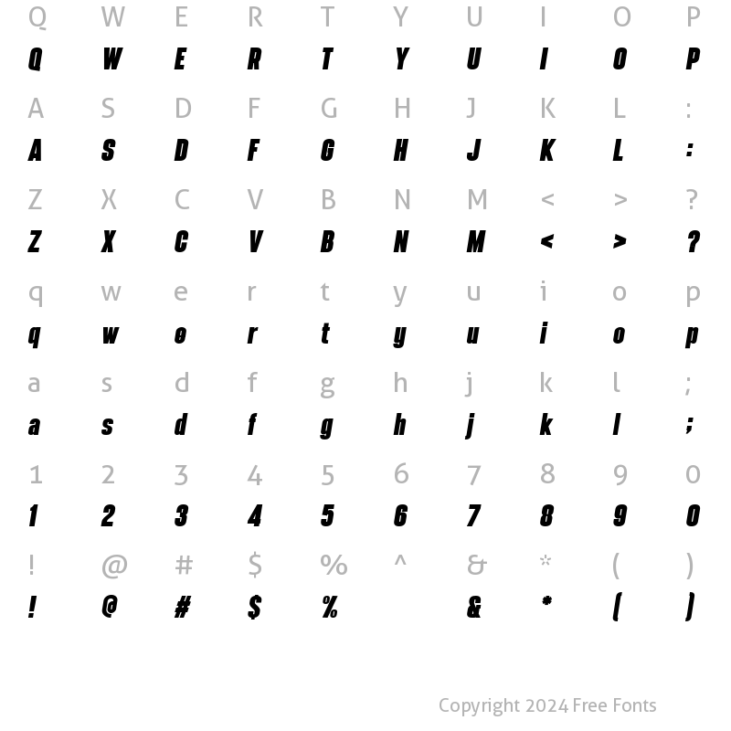 Character Map of SEBLACK Bold Oblique