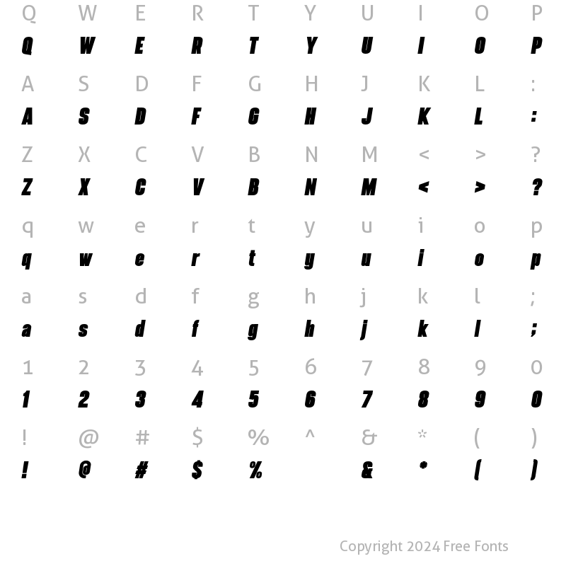 Character Map of SEBLACK Heavy Oblique