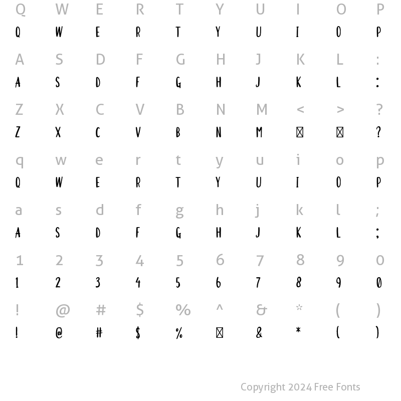 Character Map of Second Diary Bold