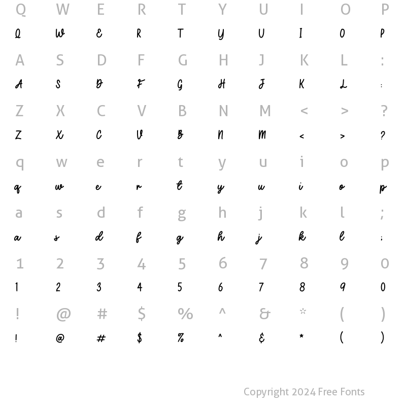 Character Map of Secret Admirer Script Regular