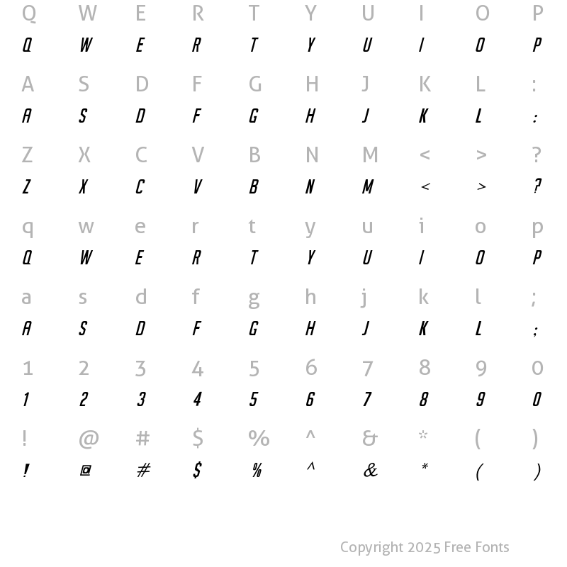 Character Map of Seils Sans Italic