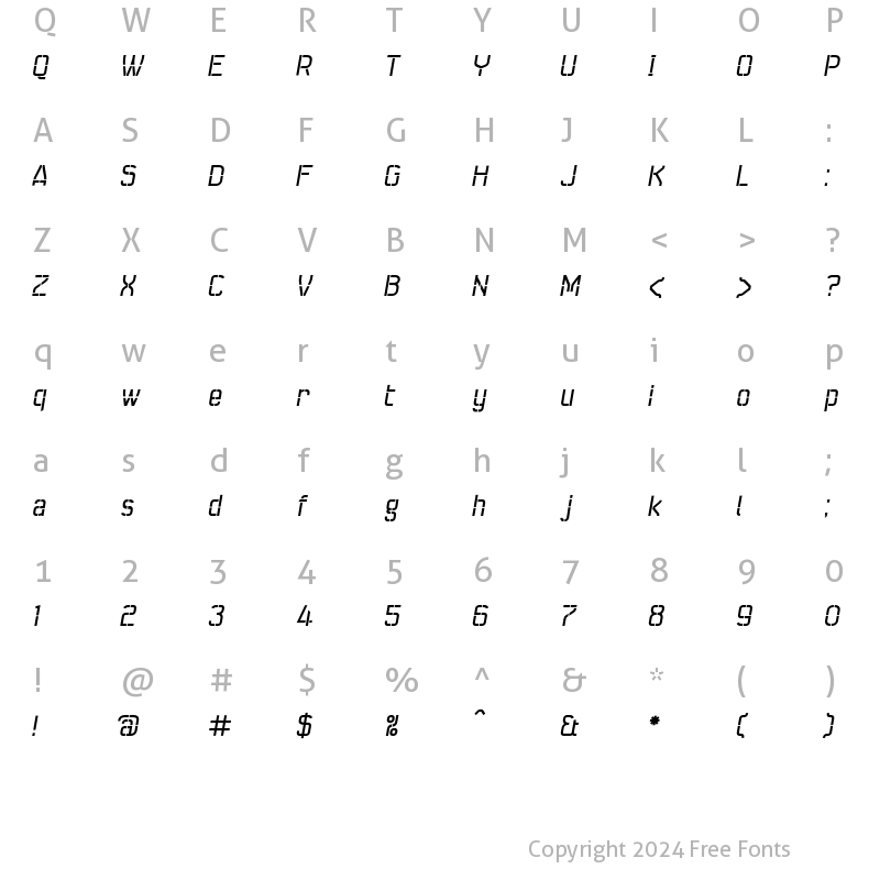 Character Map of Seize Open Italic