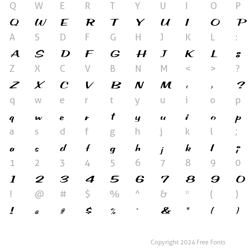 Character Map of SeldaneScript Italic