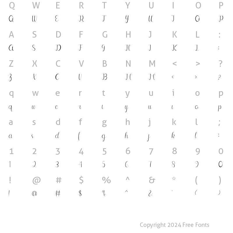 Character Map of Selitta Script Regular