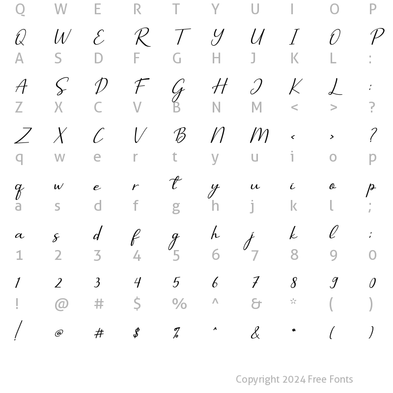 Character Map of Selly Calligraphy Italic