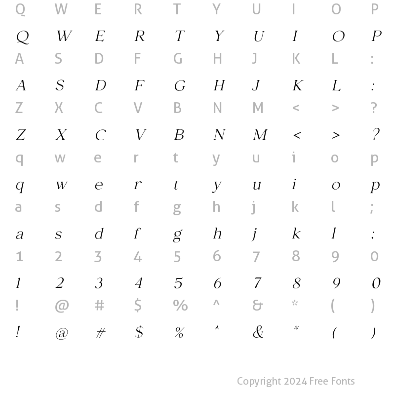 Character Map of Selna Oblique