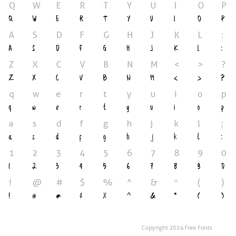 Character Map of Sencillo Handdrawn Regular