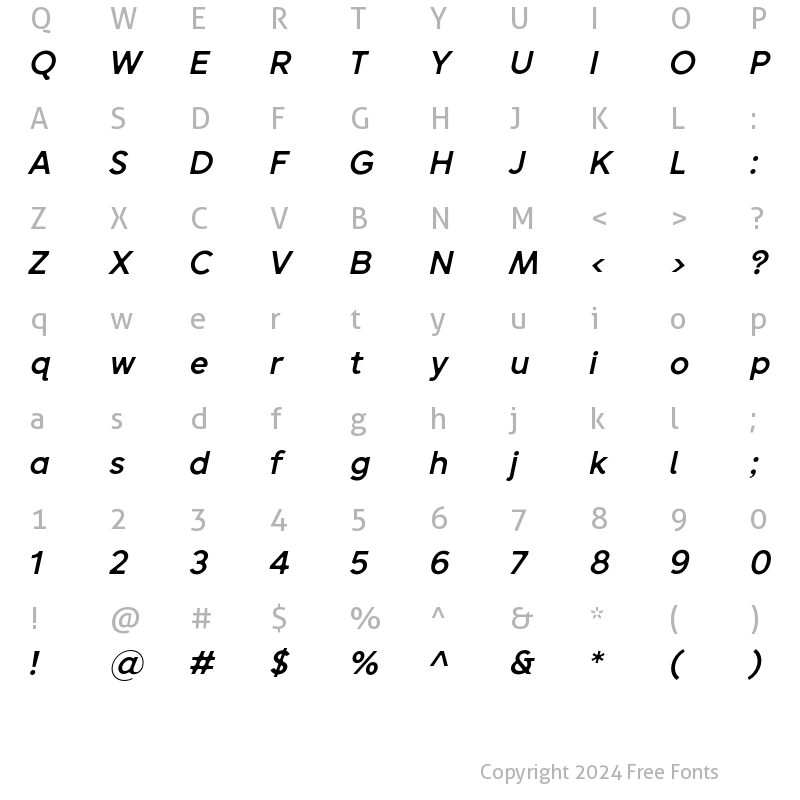 Character Map of Sentic Display Medium Italic