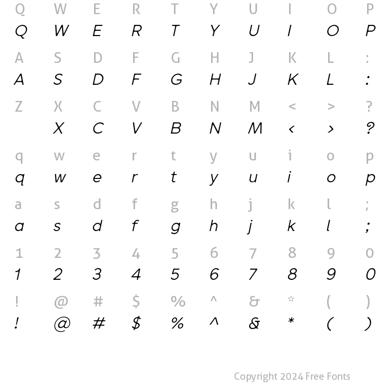 Character Map of Sentic Display Regular Italic