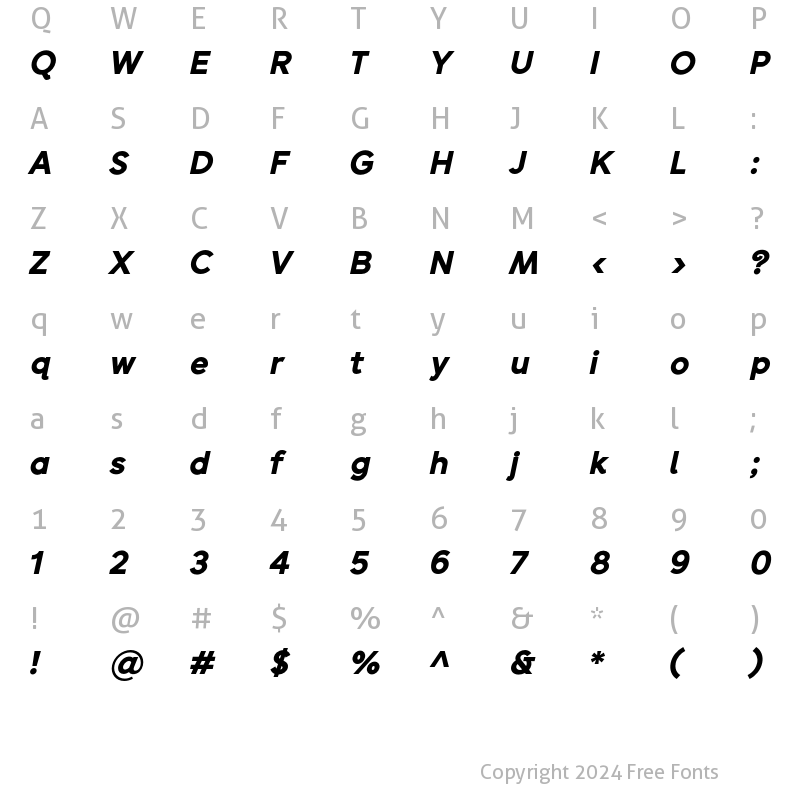 Character Map of Sentic Text Black Italic