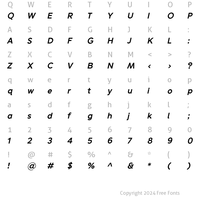 Character Map of Sentic Text Bold Italic