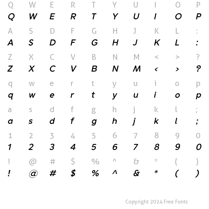 Character Map of Sentic Text Medium Italic