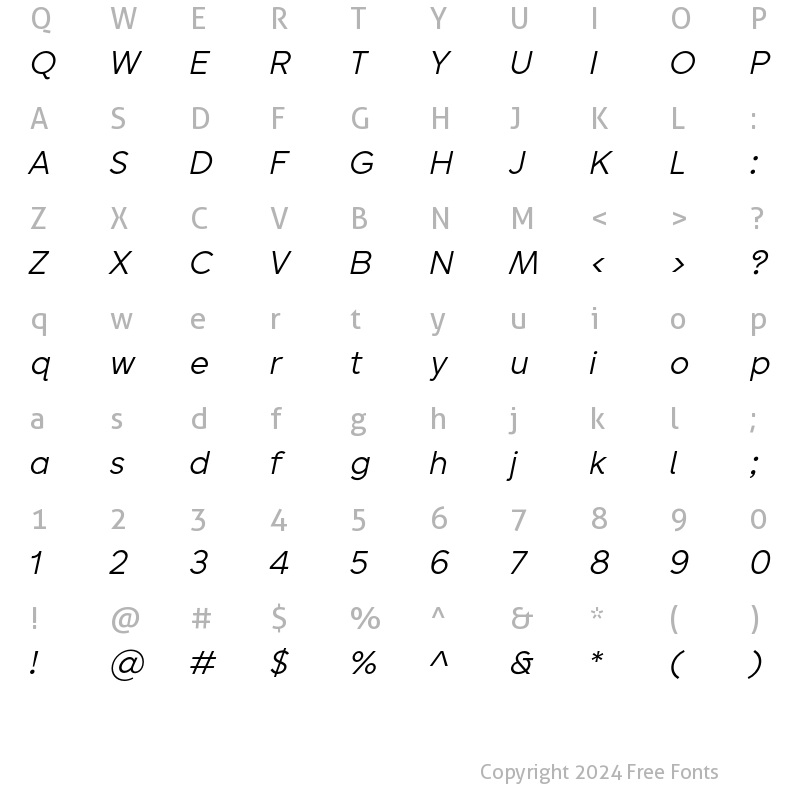 Character Map of Sentic Text Regular Italic