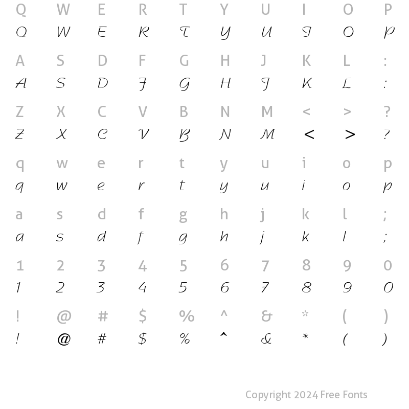 Character Map of Sentimental Script Light SSi Regular