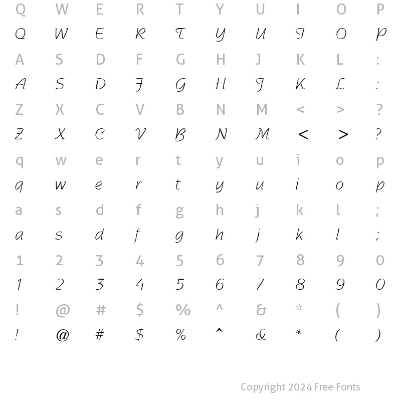 Character Map of SentimentalScriptLightSSK Regular