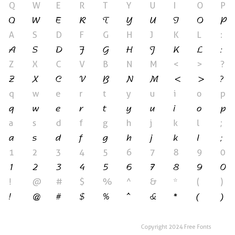 Character Map of SentimentalScriptSSK Regular