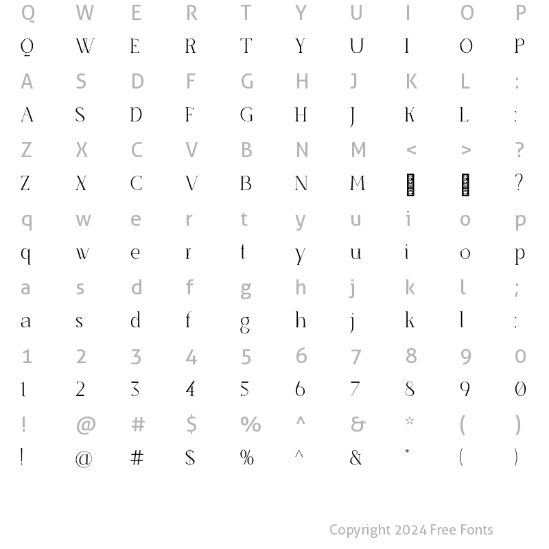 Character Map of SenzaBella Thin