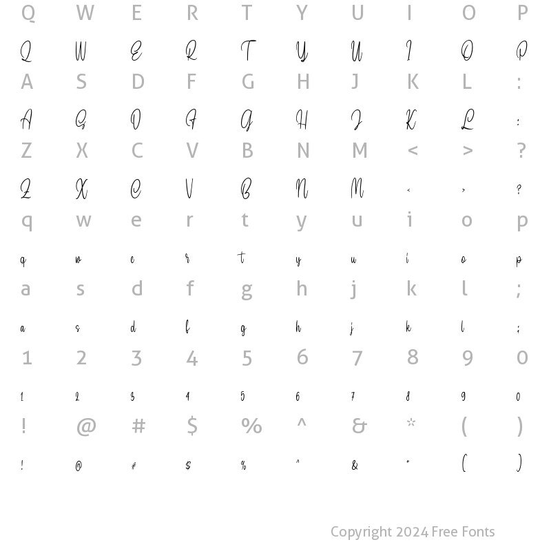 Character Map of Septillion Script Regular