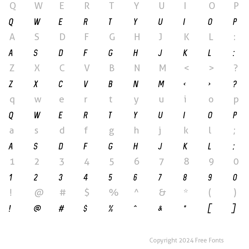 Character Map of Sequel Light Italic