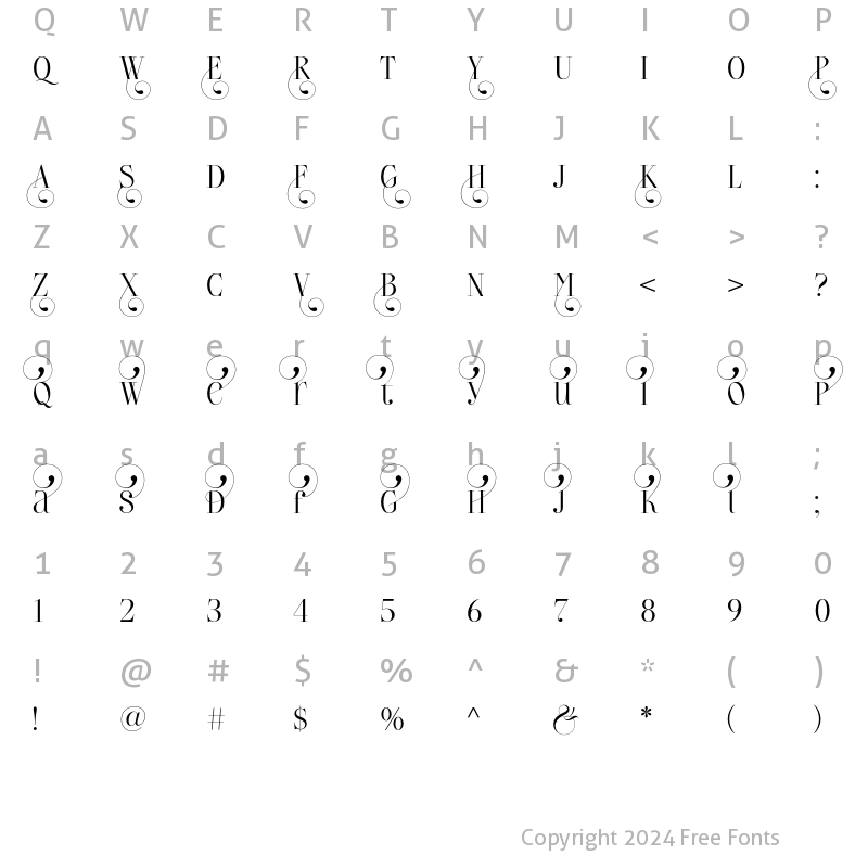 Character Map of Serafina Swash