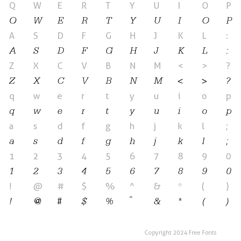 Character Map of SergeantLight RegularItalic