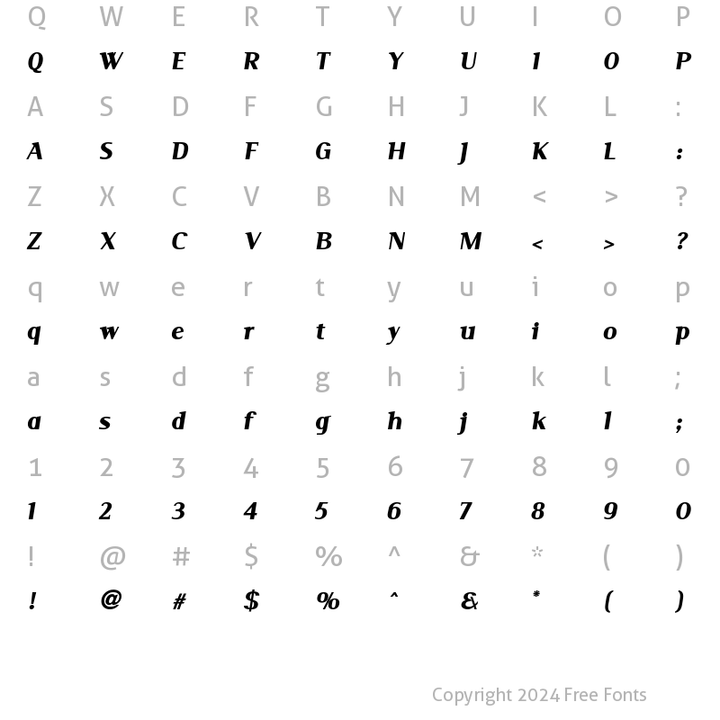 Character Map of Serif BlackItalic Serif BlackItalic